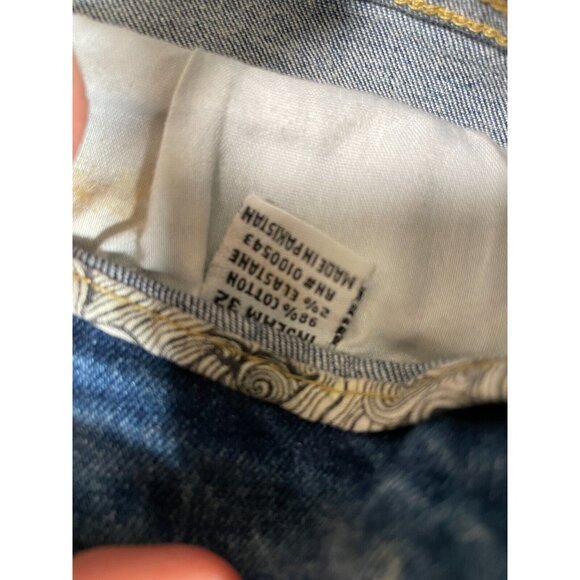 Men's FWRD Trashed Distressed Stacked Denim Jeans-Blue-Size 42 Inseam 32 - Picture 5 of 11